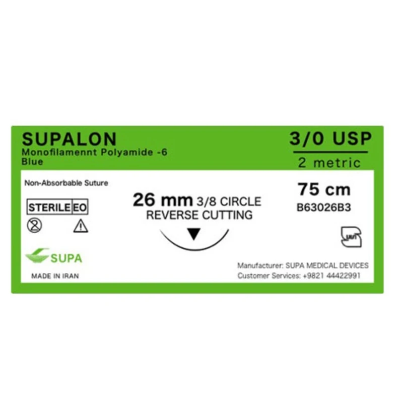 نخ بخیه نایلون 3/0 ریوس کات سوپا 1 نخ بخیه نایلون 3/0 ریوس کات سوپا